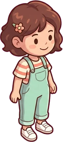 The player character, with curly brown hair and teal overalls.