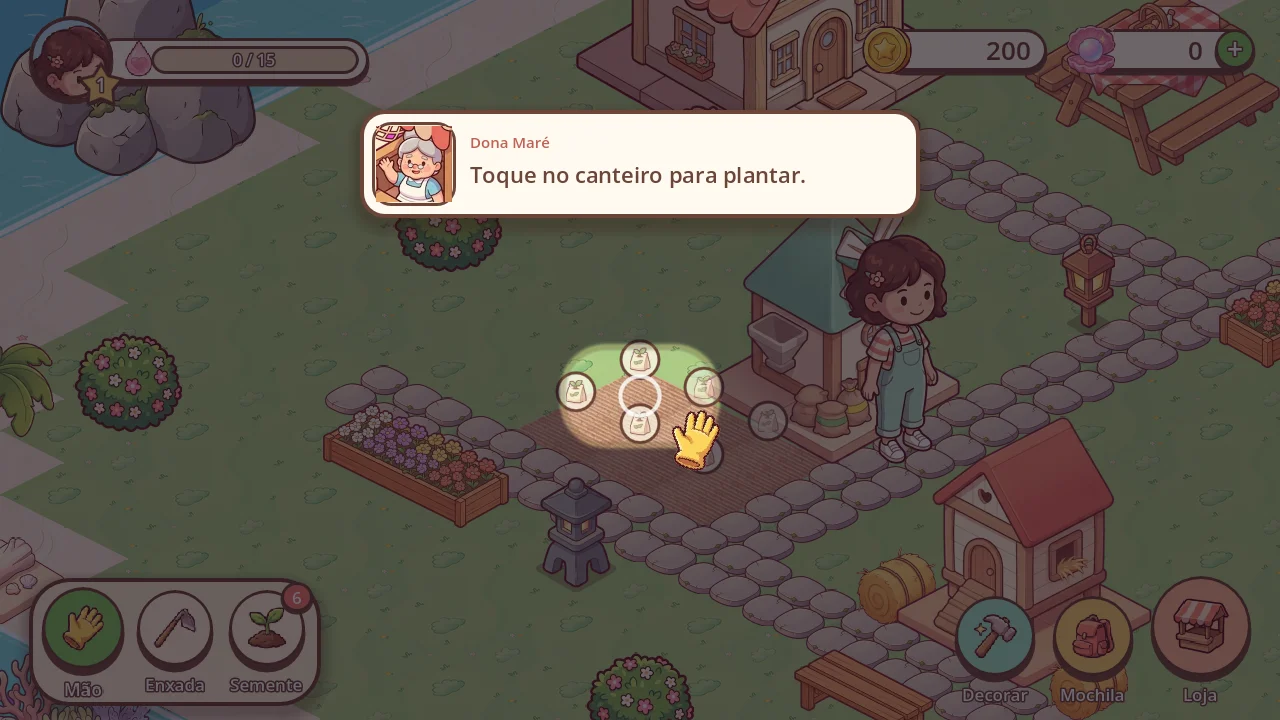 Dona Maré teaching how to plant in the tutorial.